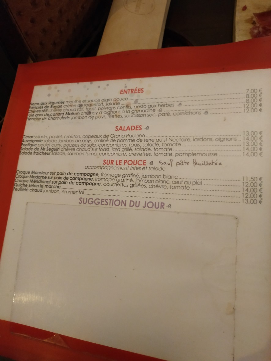 Bistrot en Ville menu 3