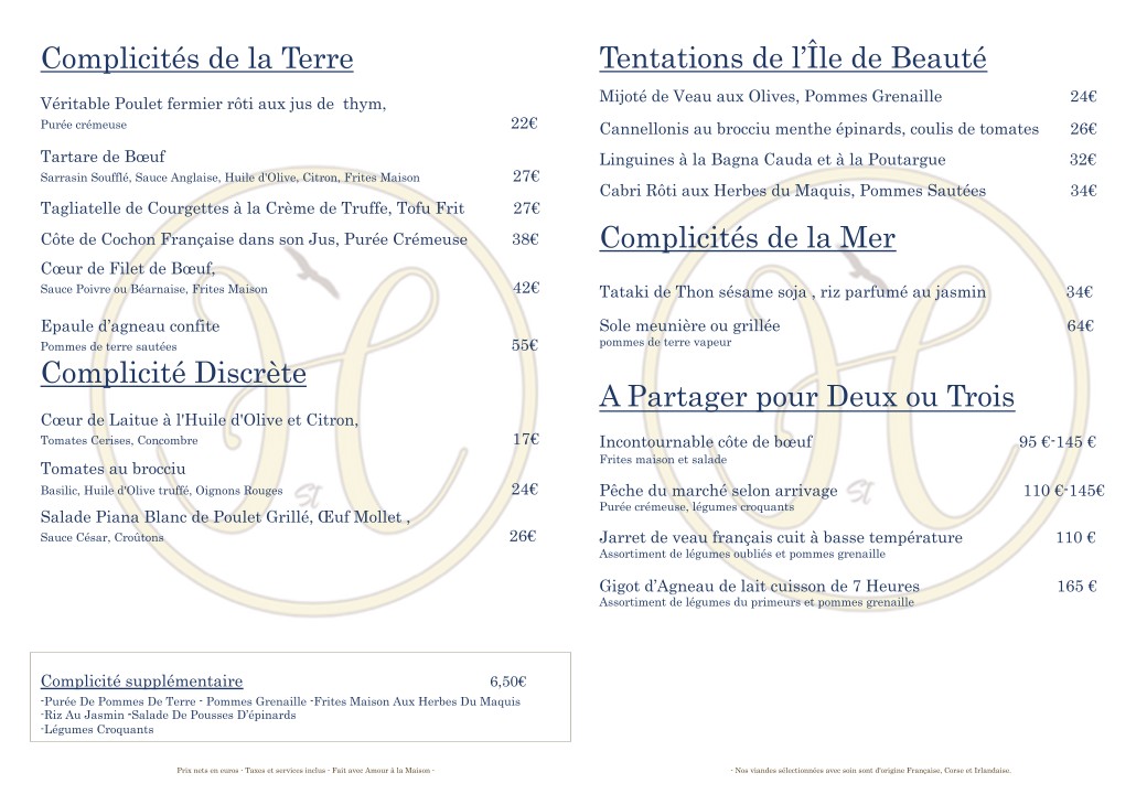 Élysée–Saint-Honoré menu 2