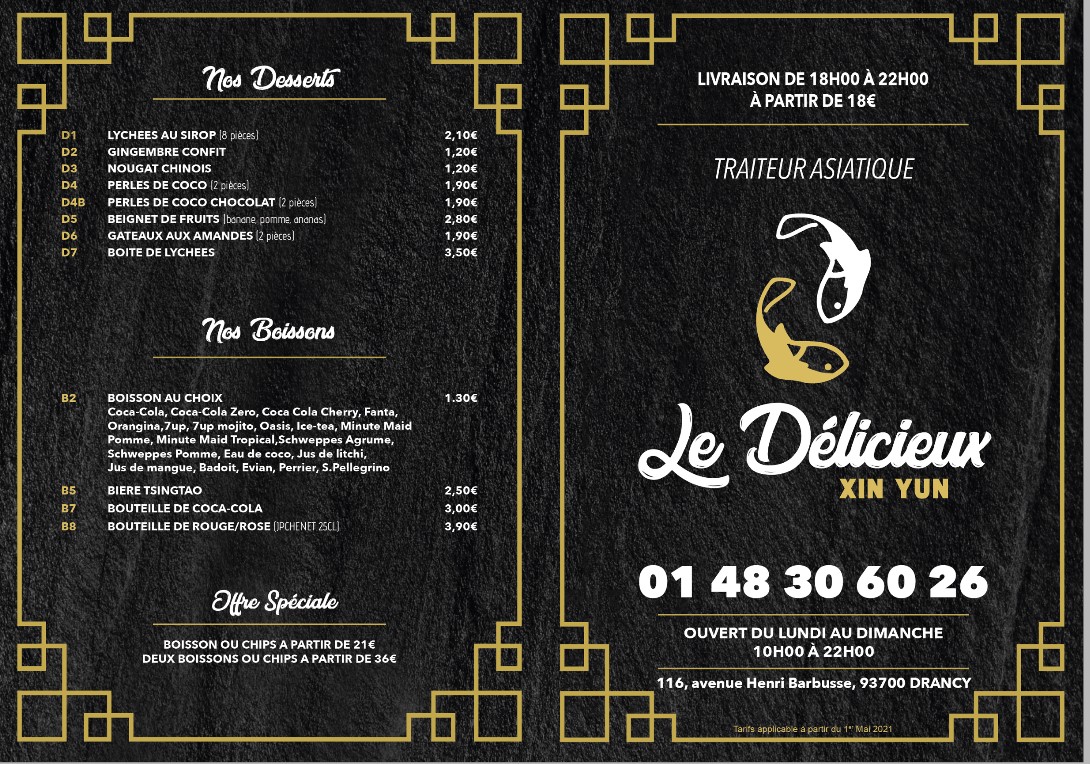 Délicieux Xin Yun menu 2