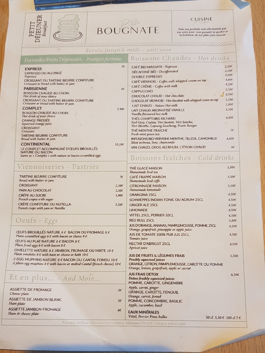 P'tite Bougnate menu 1