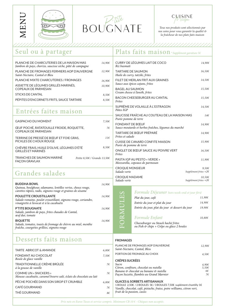 P'tite Bougnate menu 4