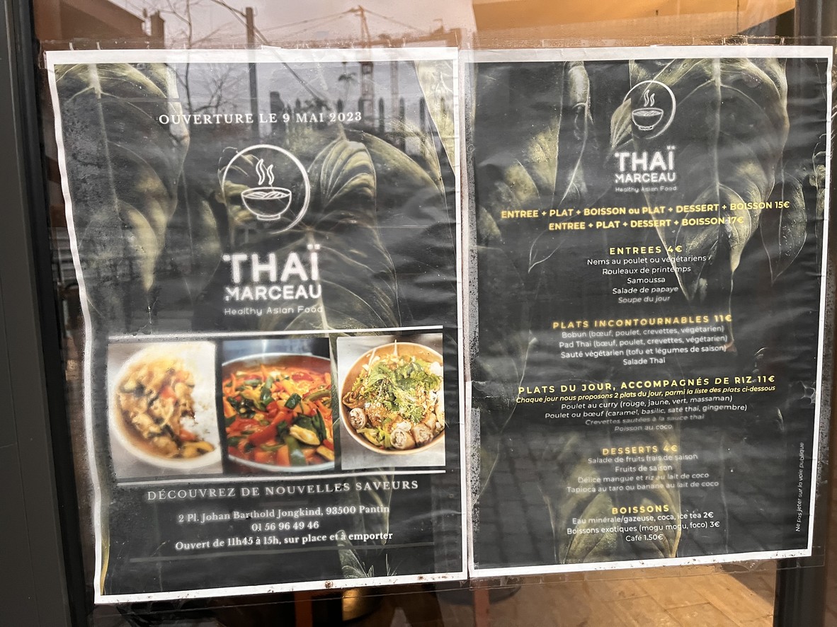 Thaï Marceau Pantin menu 1