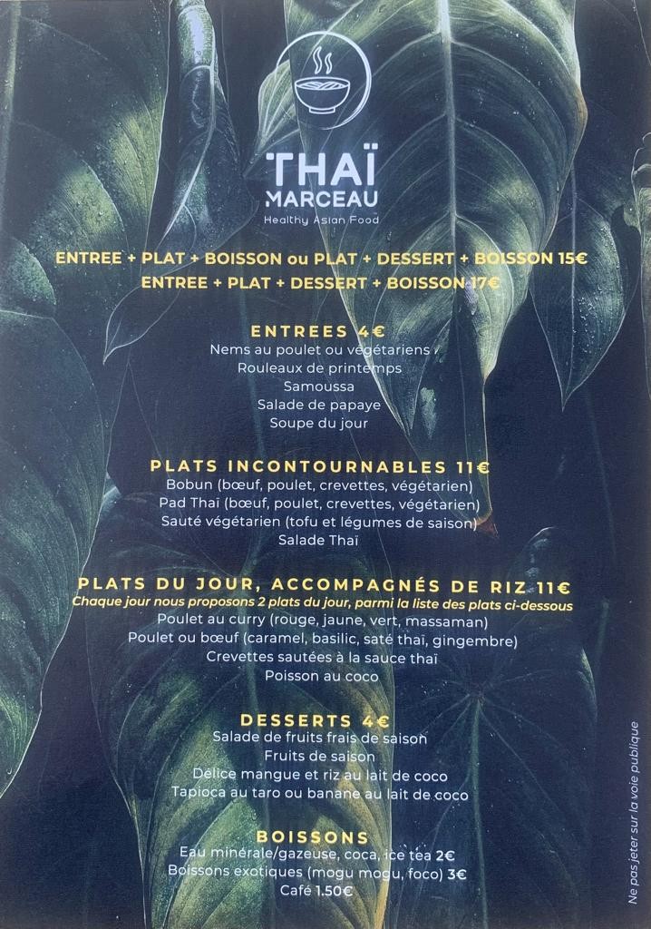 Thaï Marceau Pantin menu 2