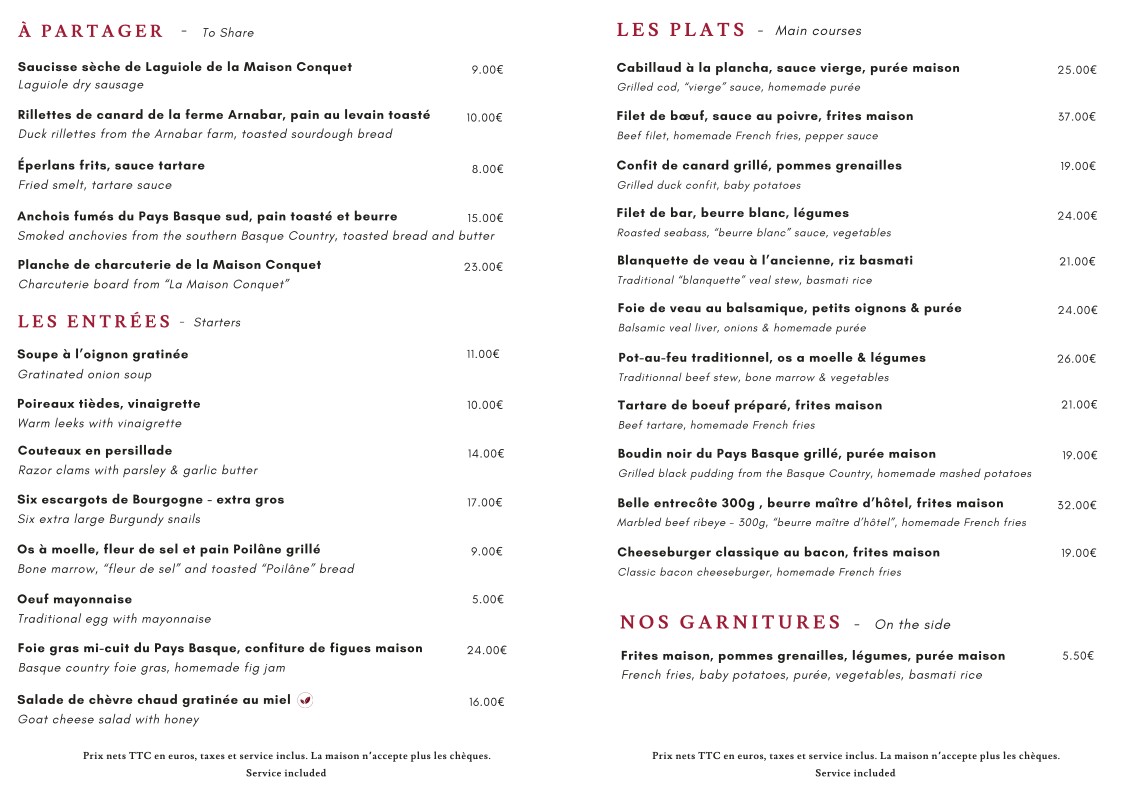 Le Bosquet menu 1