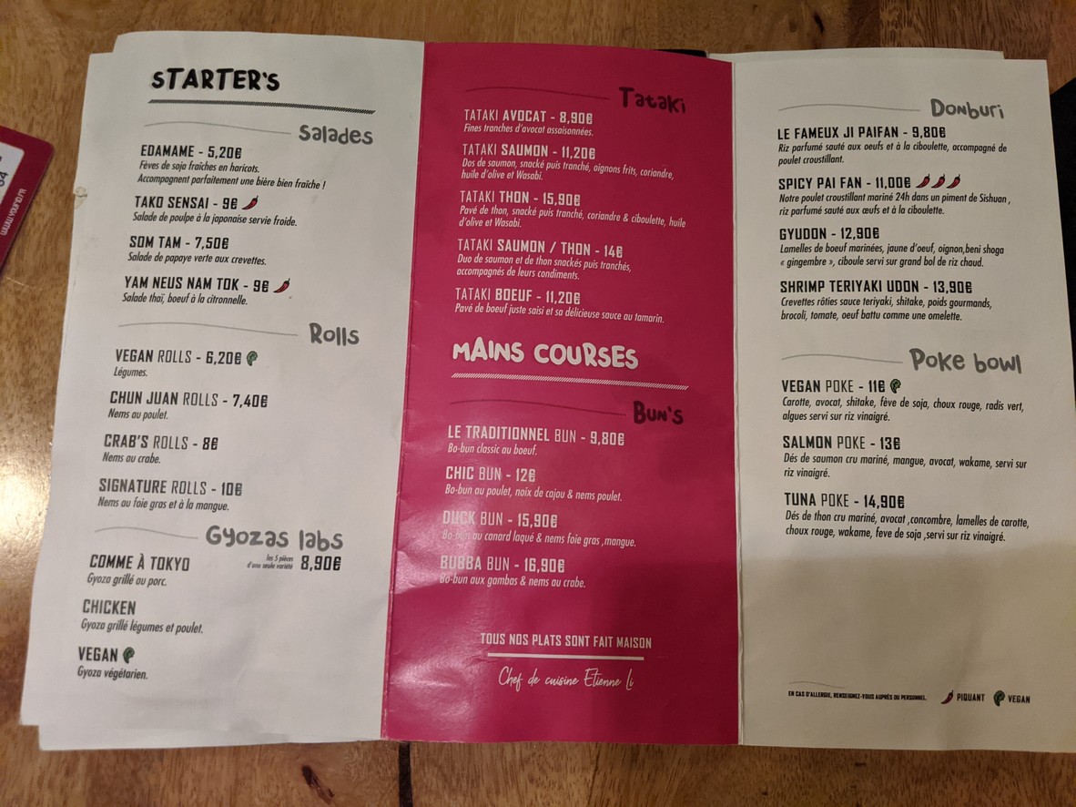 Mian Fan Dumpling Factory Paris 2 menu 1