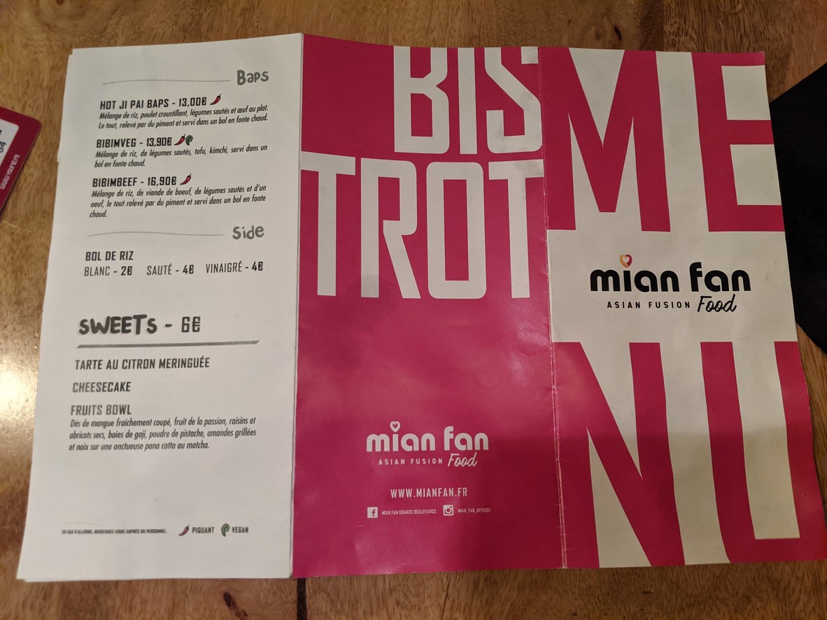Mian Fan Dumpling Factory Paris 2 menu 2