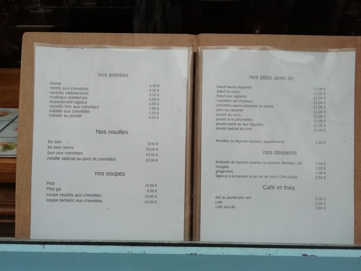 Chez Y-Lan menu 1