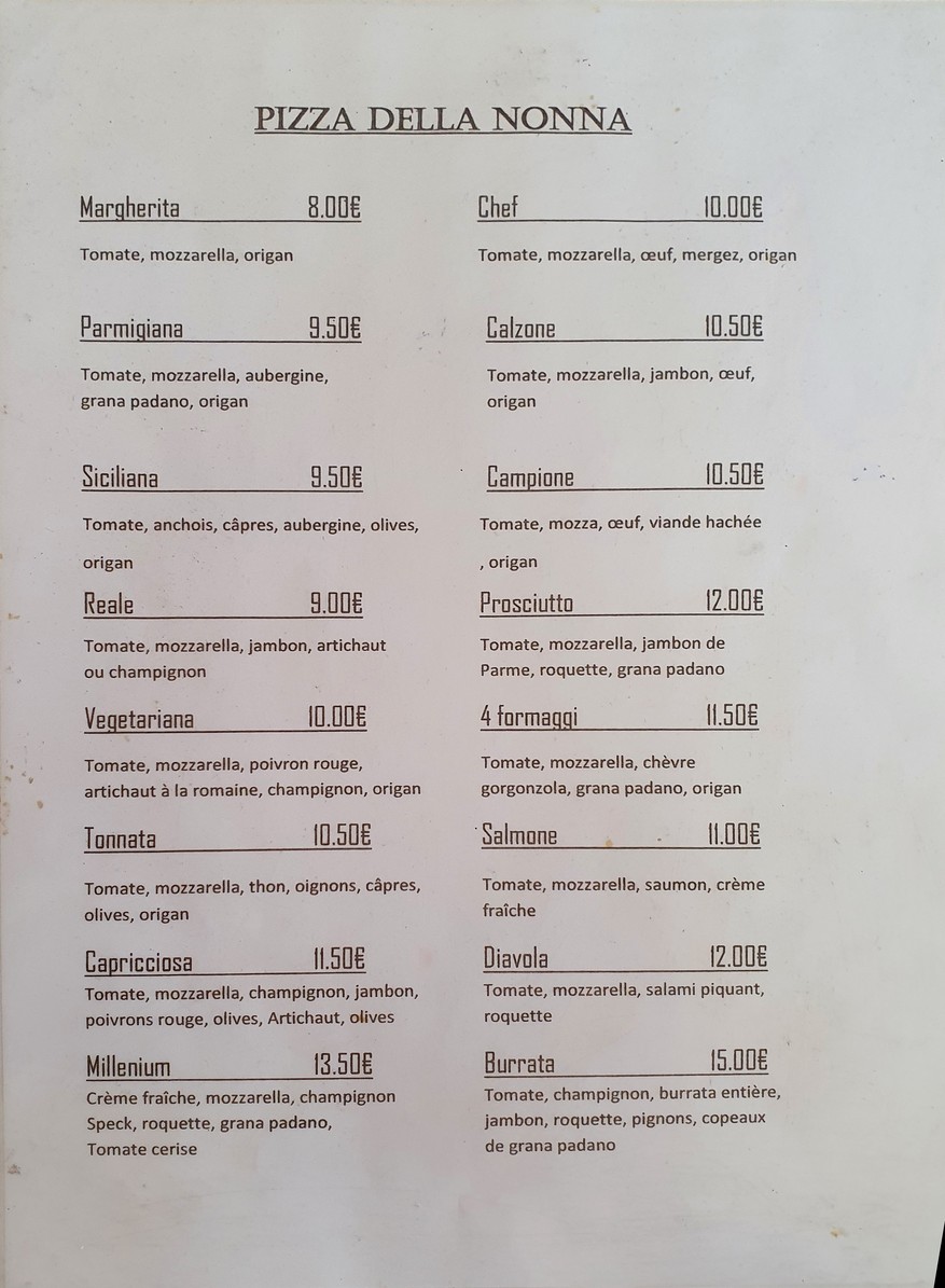 Pizza Della Nonna menu 1