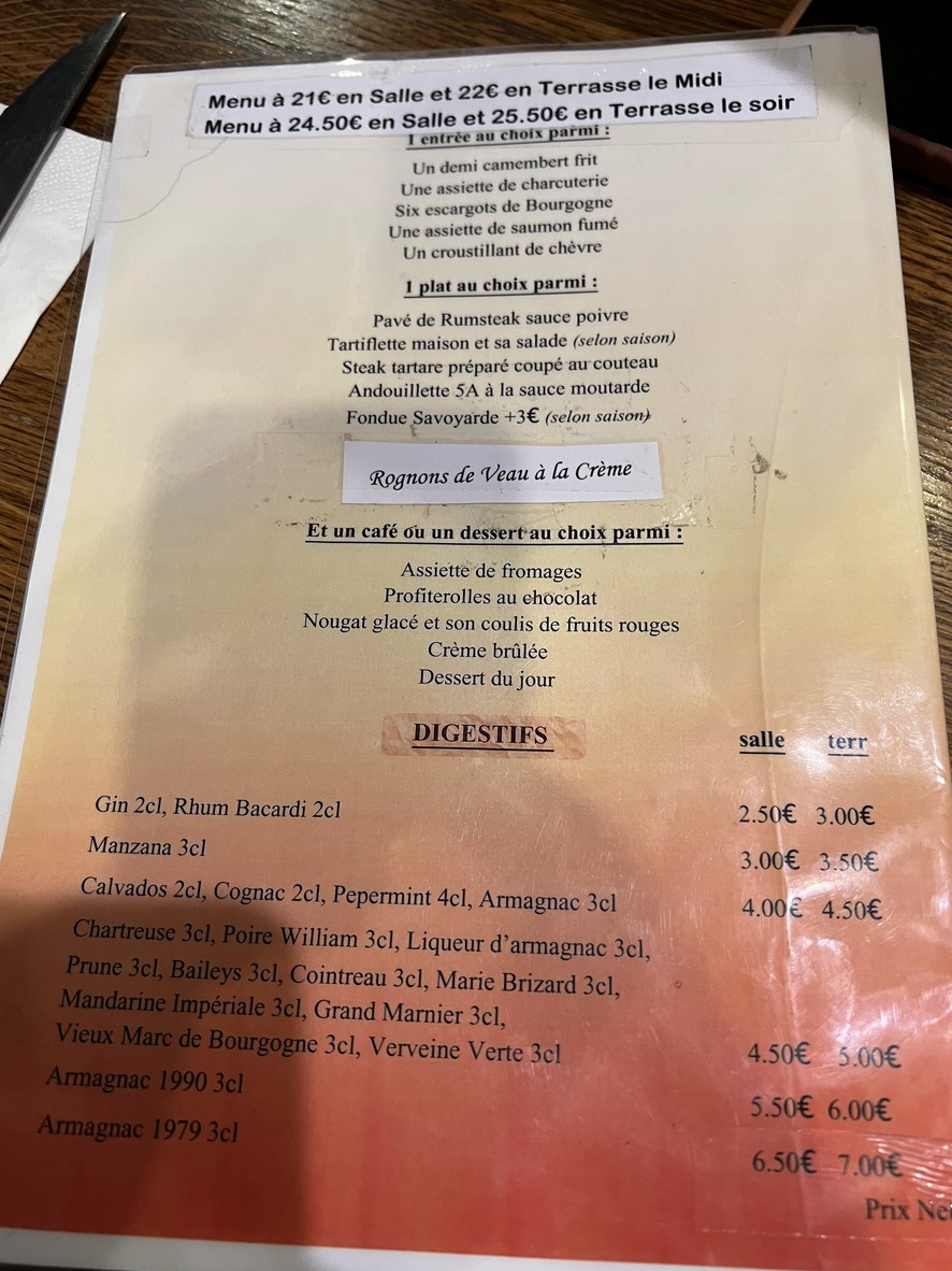 Le Bourgogne chez Céline et Maurice menu 2