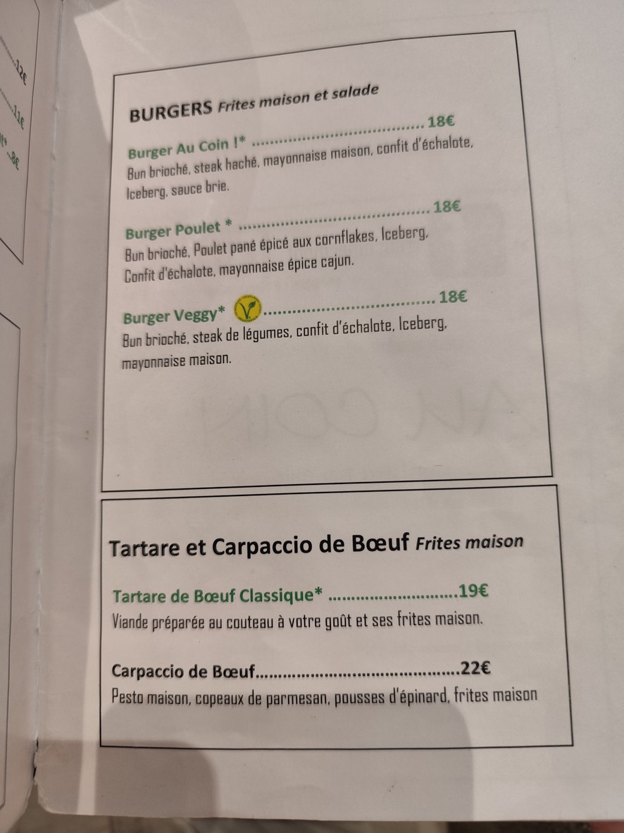 Au Coin ! Bistrot-Bar Chic Ermont menu 2