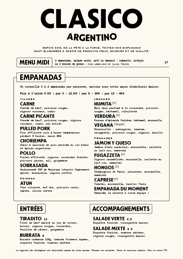 Clasico Argentino menu 1