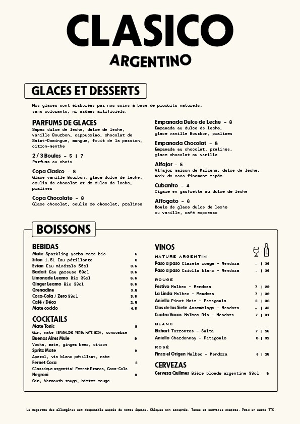 Clasico Argentino menu 2