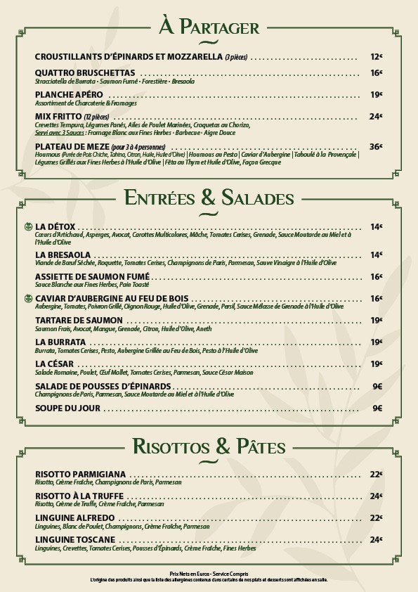 Diar - Boulogne menu 1