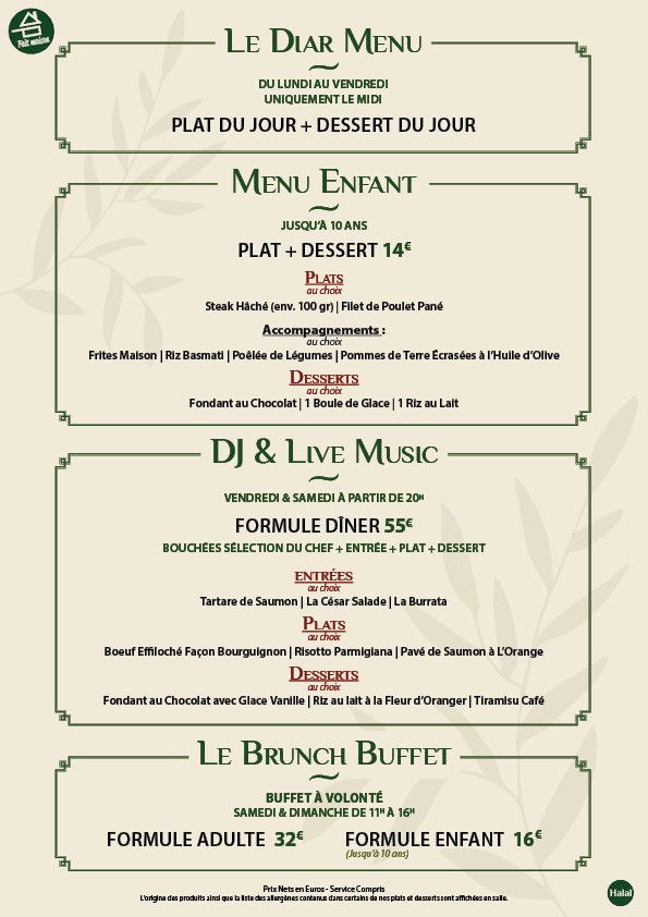Diar - Boulogne menu 3