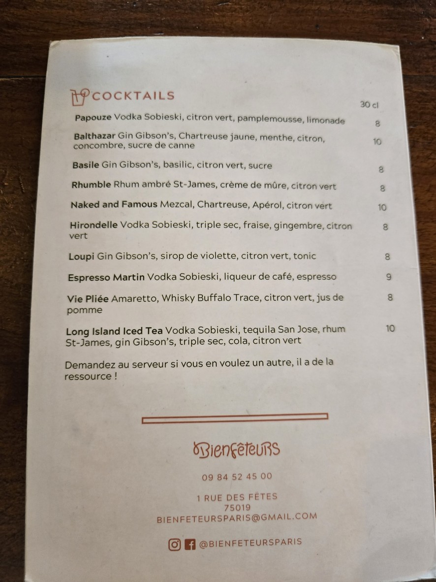 Les Bienfêteurs menu 3