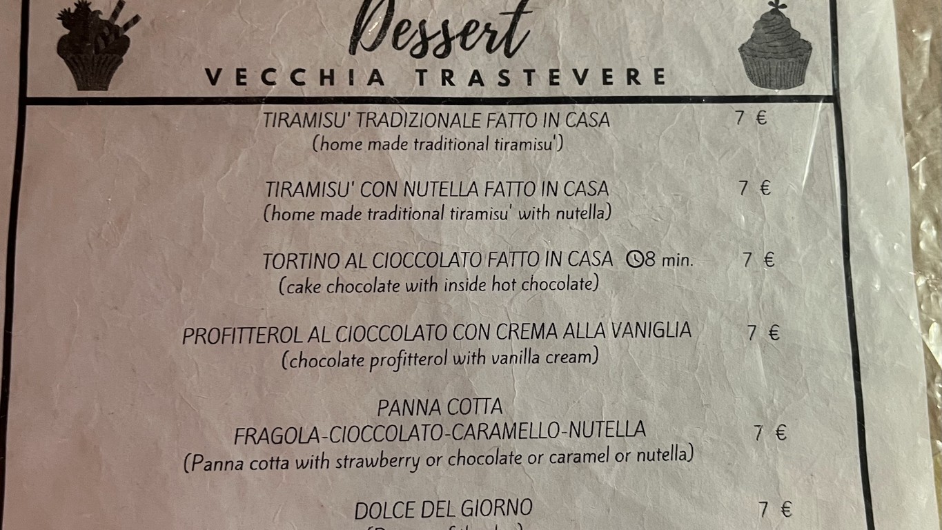 Vecchia Trastevere menu 2
