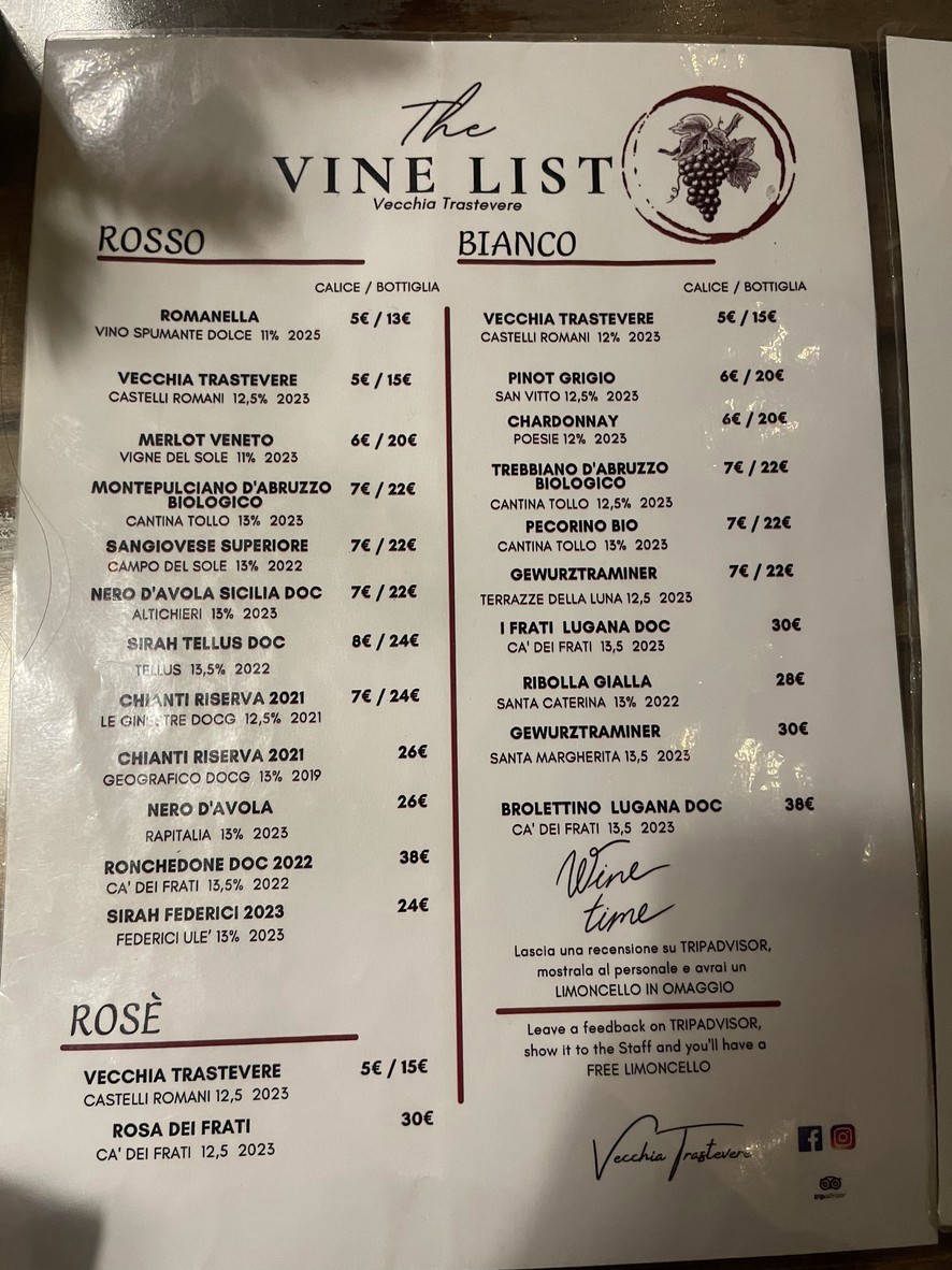 Vecchia Trastevere menu 3