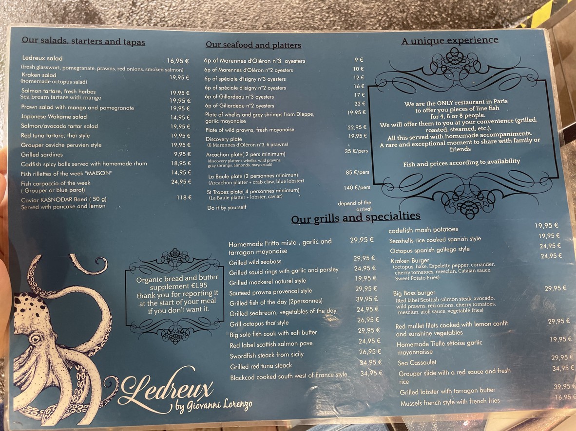 Poissonnerie Ledreux menu 1
