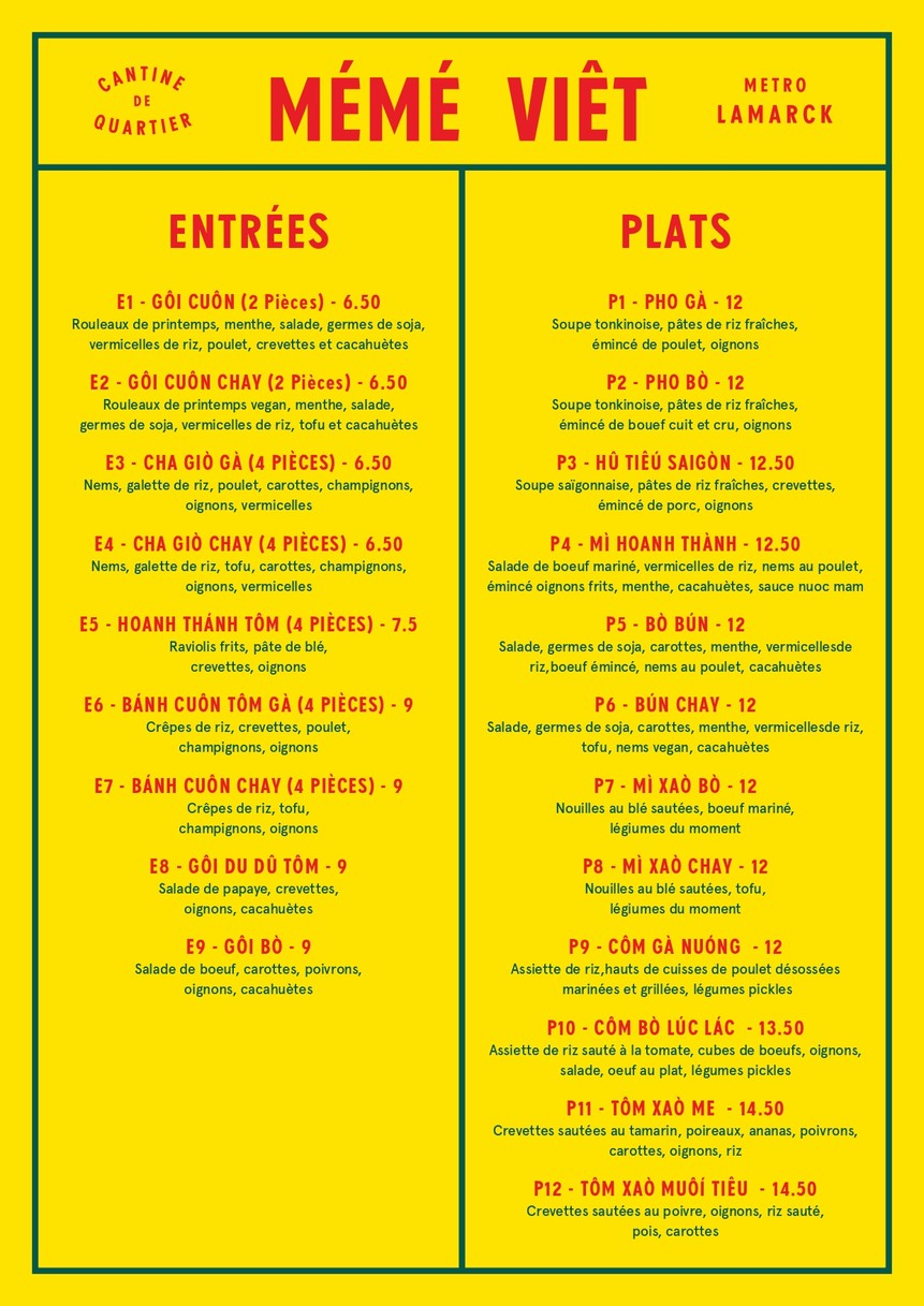 Mémé Viet menu 1