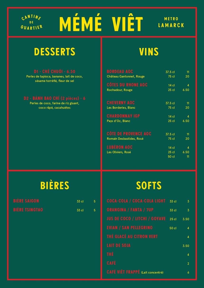 Mémé Viet menu 2