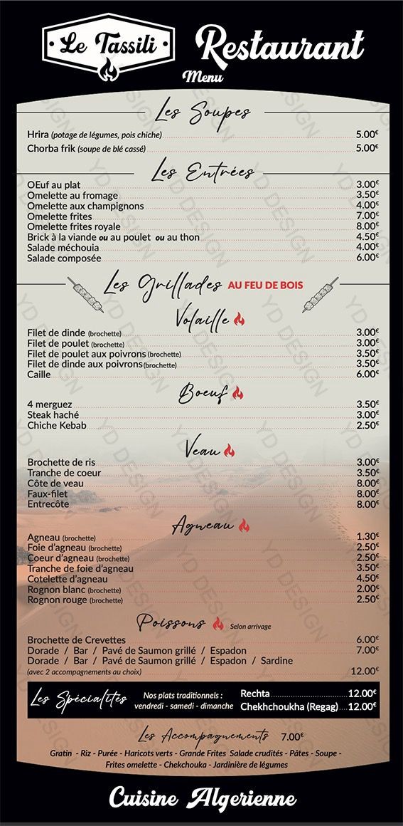 Restaurant LE TASSILI menu 1