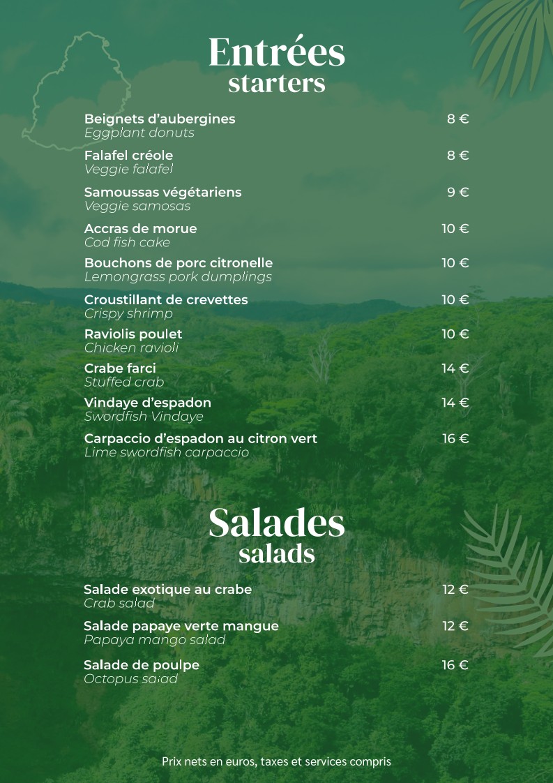 Les Filaos menu 1