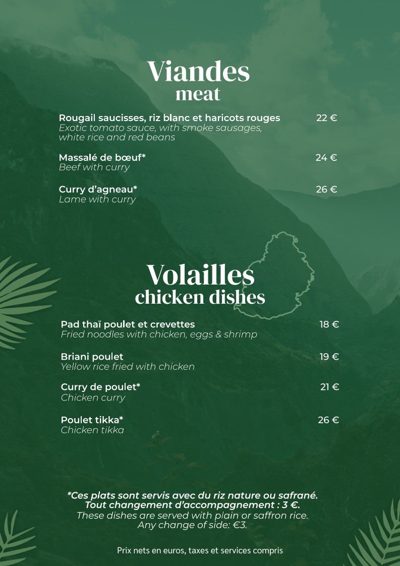 Les Filaos menu 2