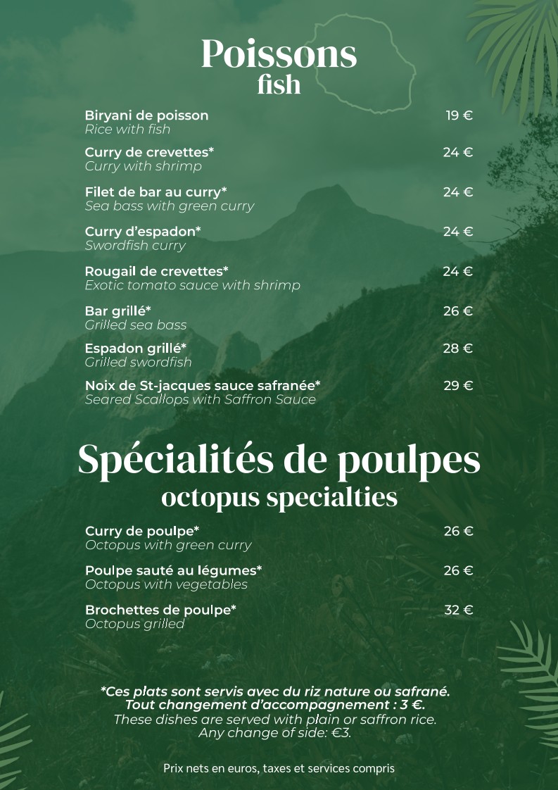 Les Filaos menu 3