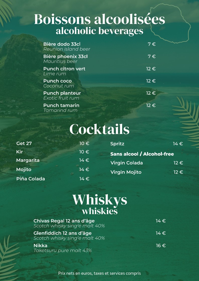 Les Filaos menu 7