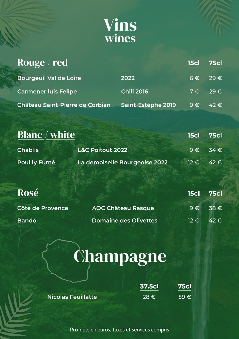 Les Filaos menu 8