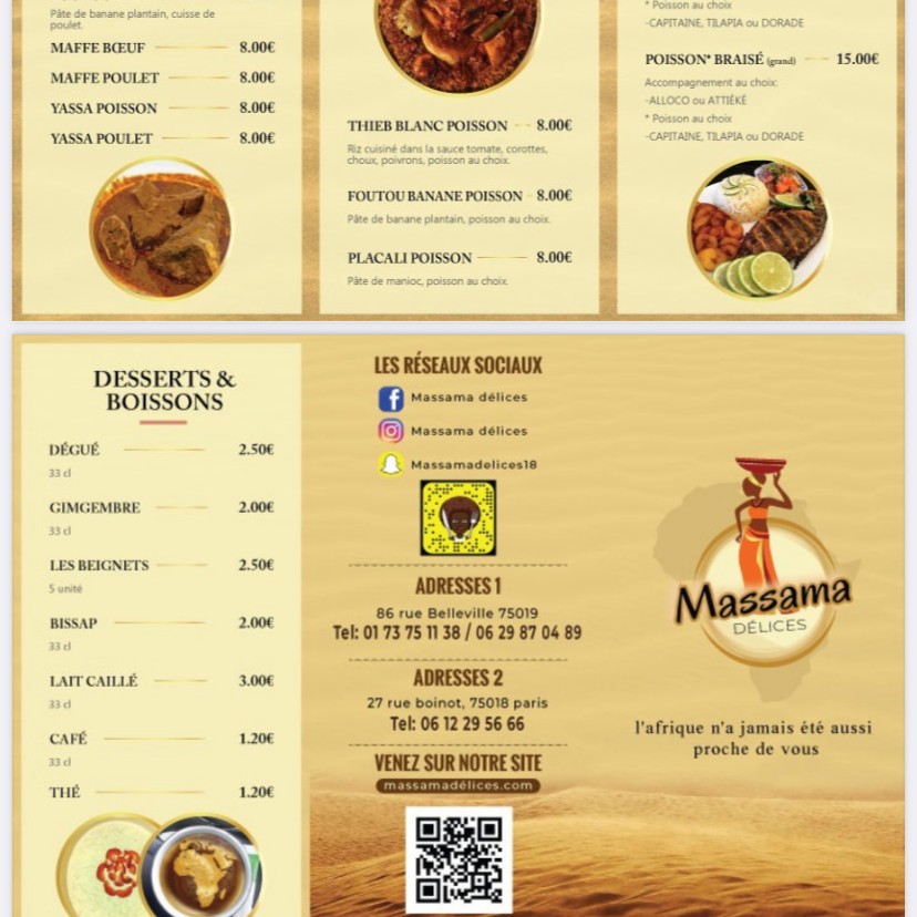 Massama Délices menu 1