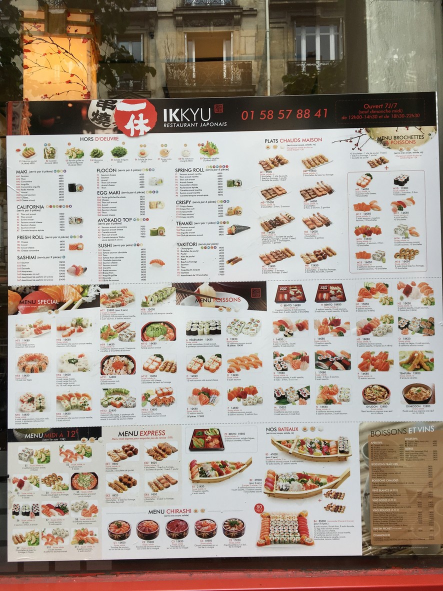 Ikkyu sushi menu 1