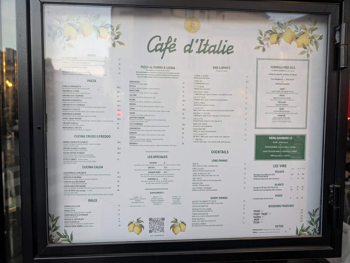 Café d'Italie menu 2
