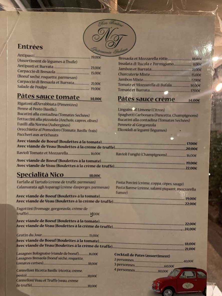 Nico Traiteur menu 1