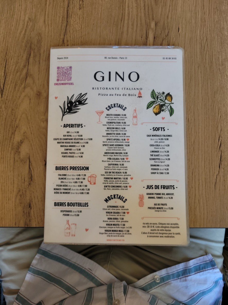 Chez Gino Pizza Feu de Bois menu 1
