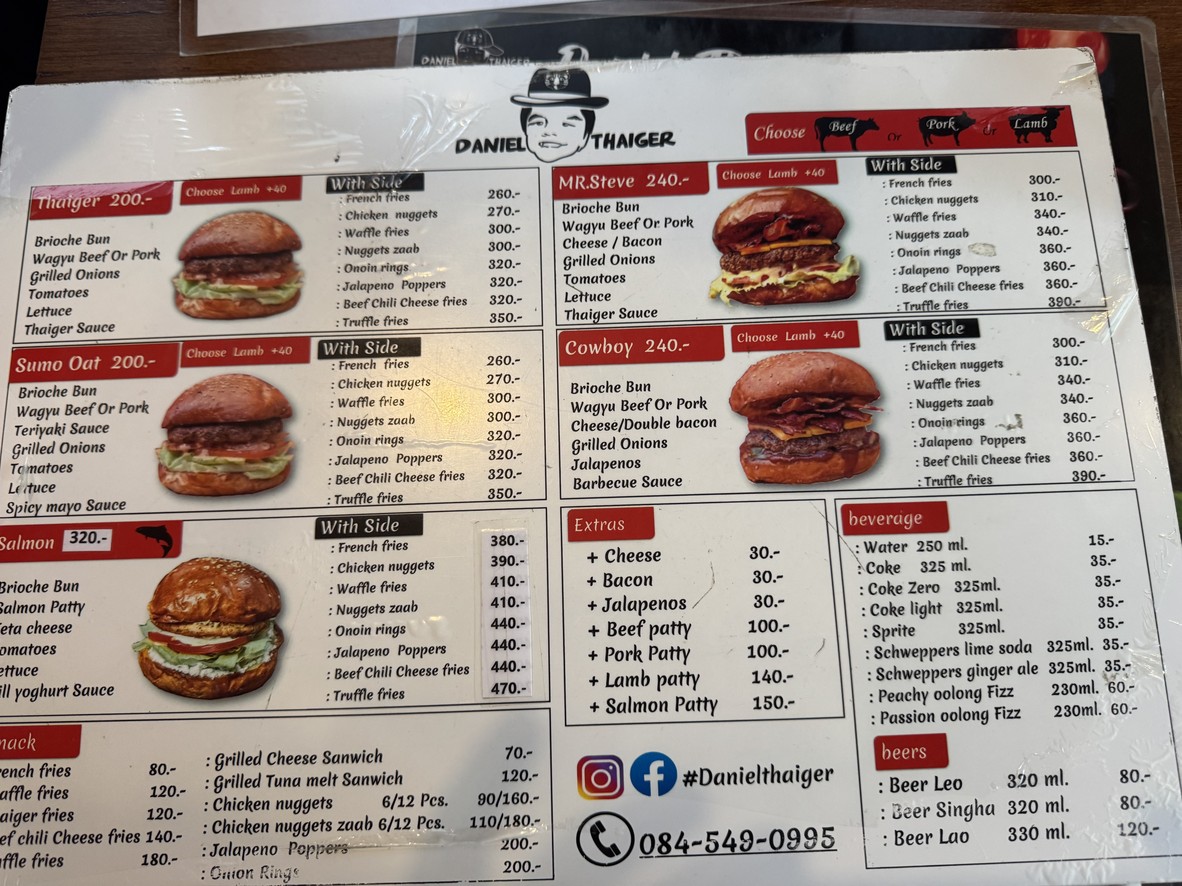 Daniel Thaiger Burger Hub & STAX Burger menu 1
