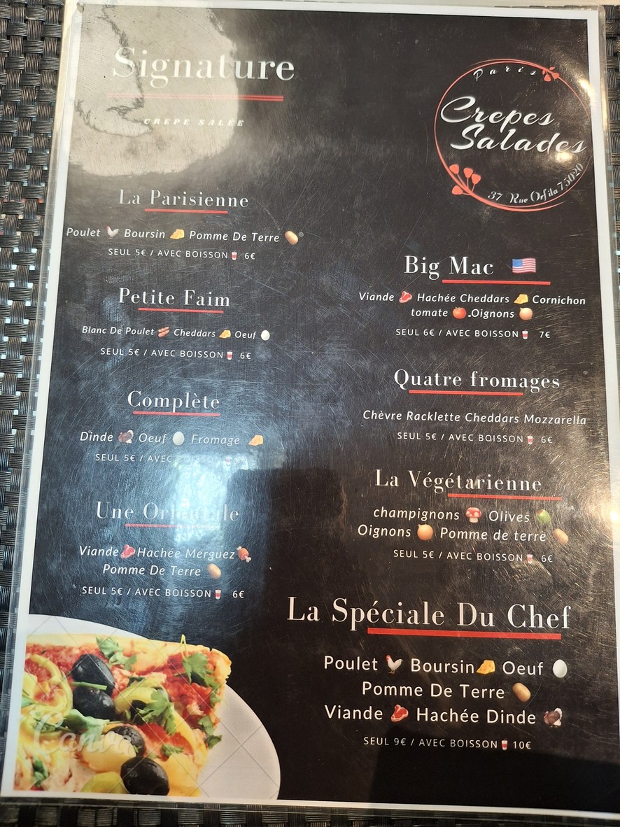 Crepes Salades menu 1
