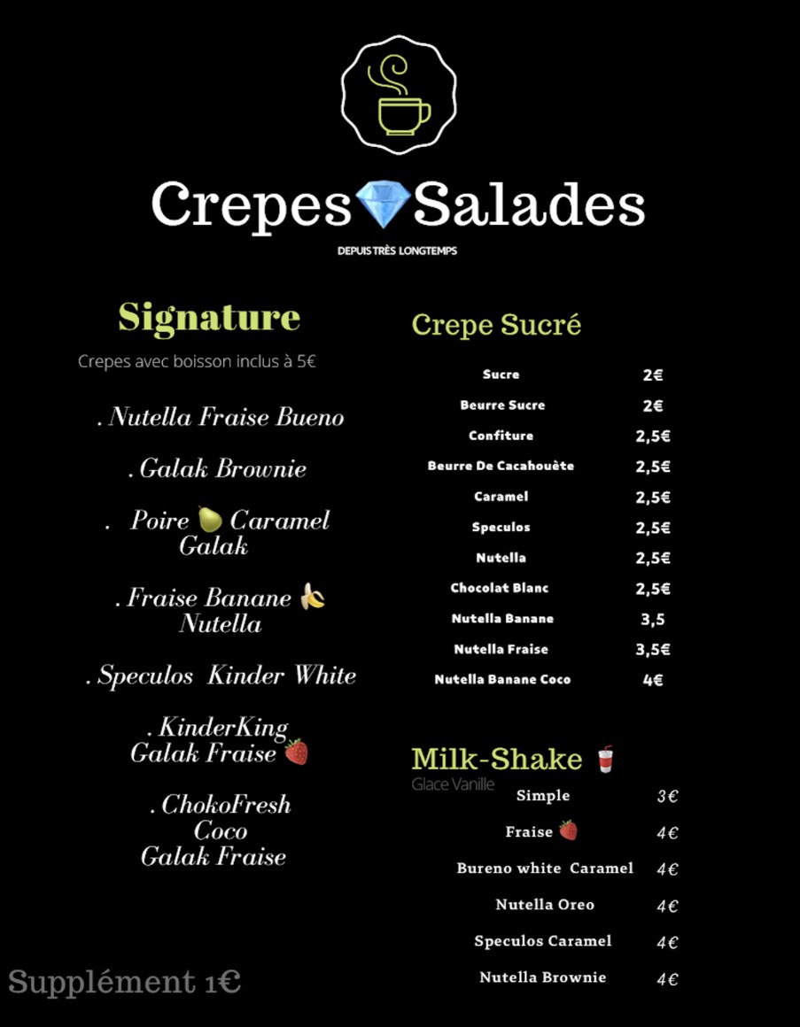 Crepes Salades menu 2