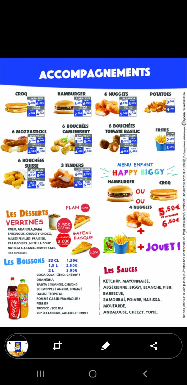 Le Biggy menu 1