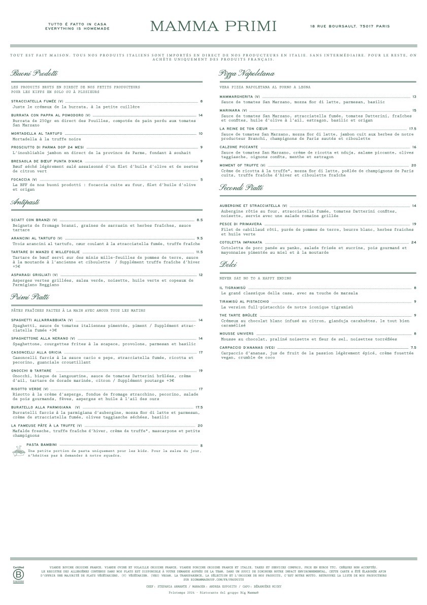 Mamma Primi menu 1