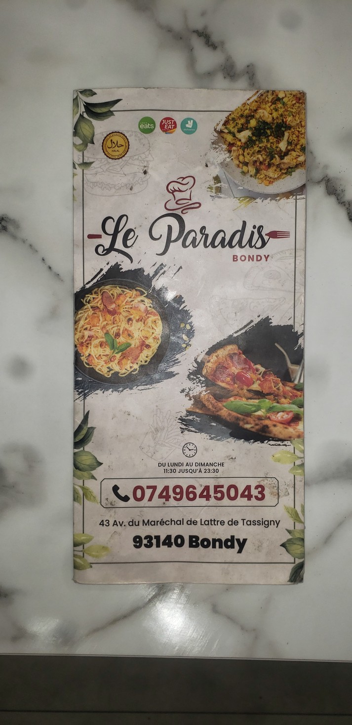 Le Paradis bondy menu 1