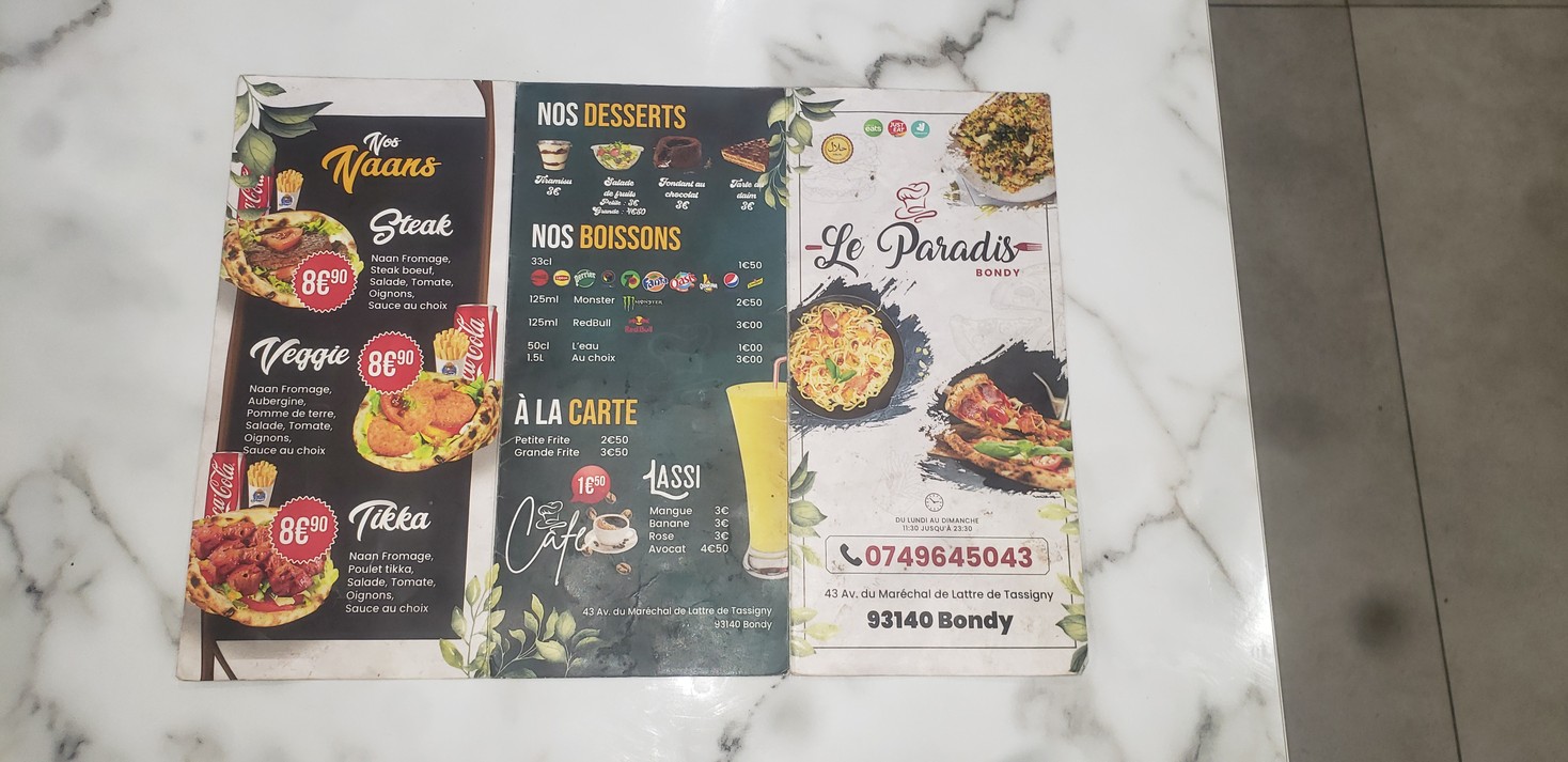 Le Paradis bondy menu 5