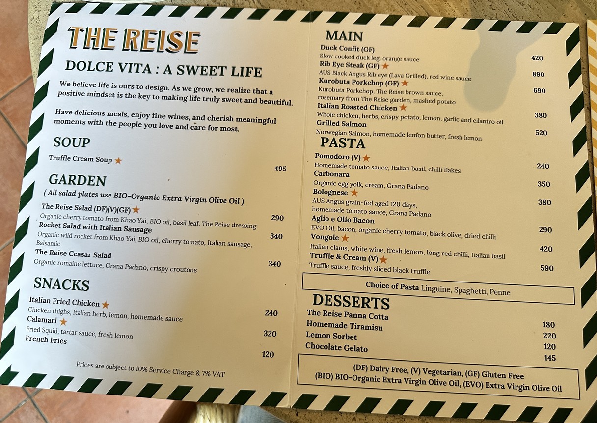 The Reise menu 1