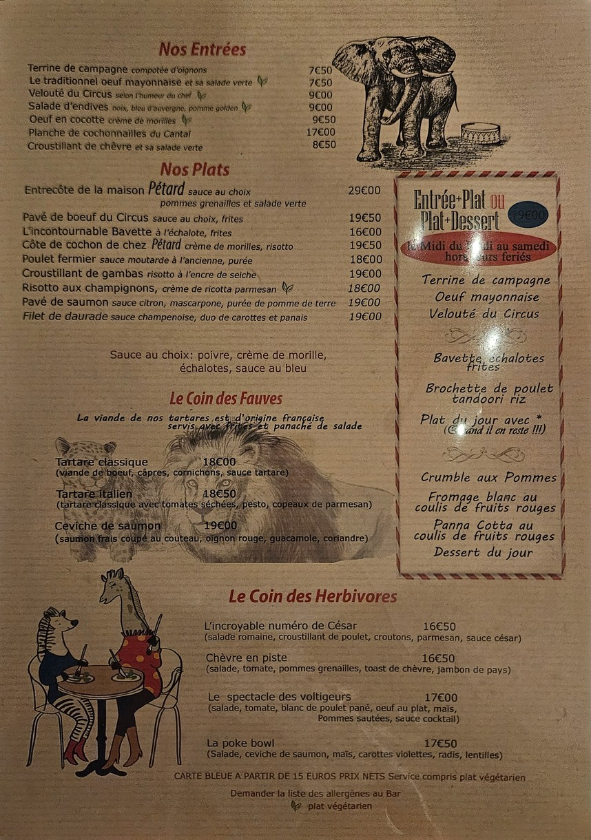 Café Circus menu 1