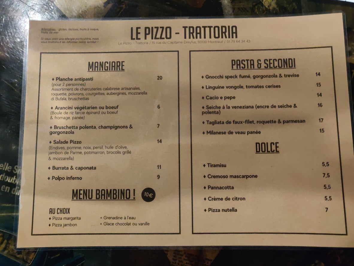 Le Pizzo menu 1