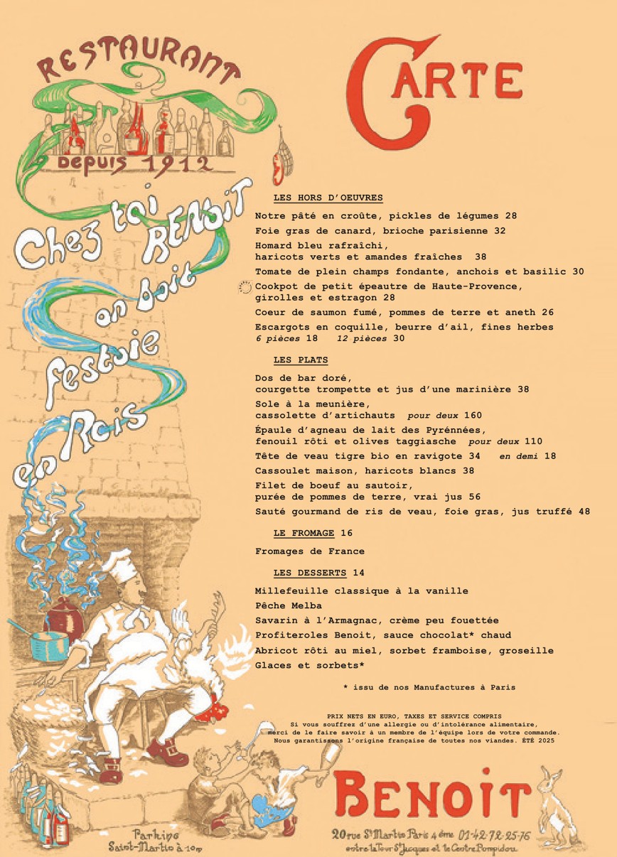 Benoit Paris menu 1