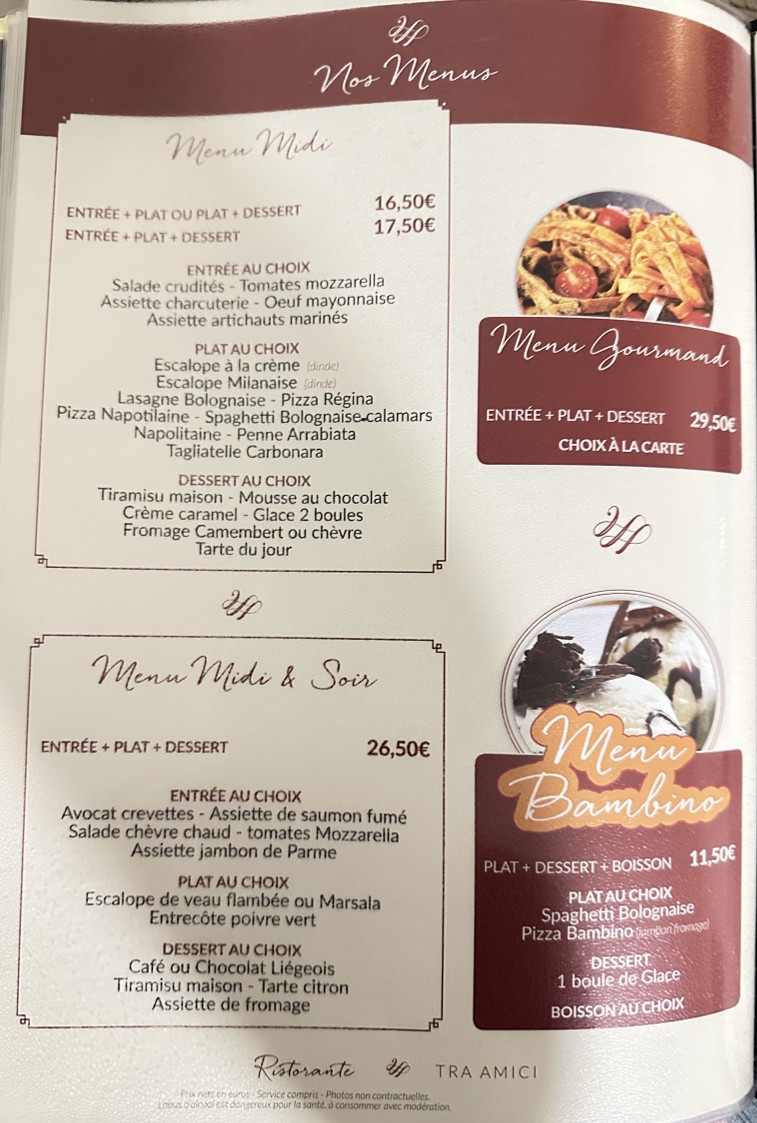 Tra Amici menu 2