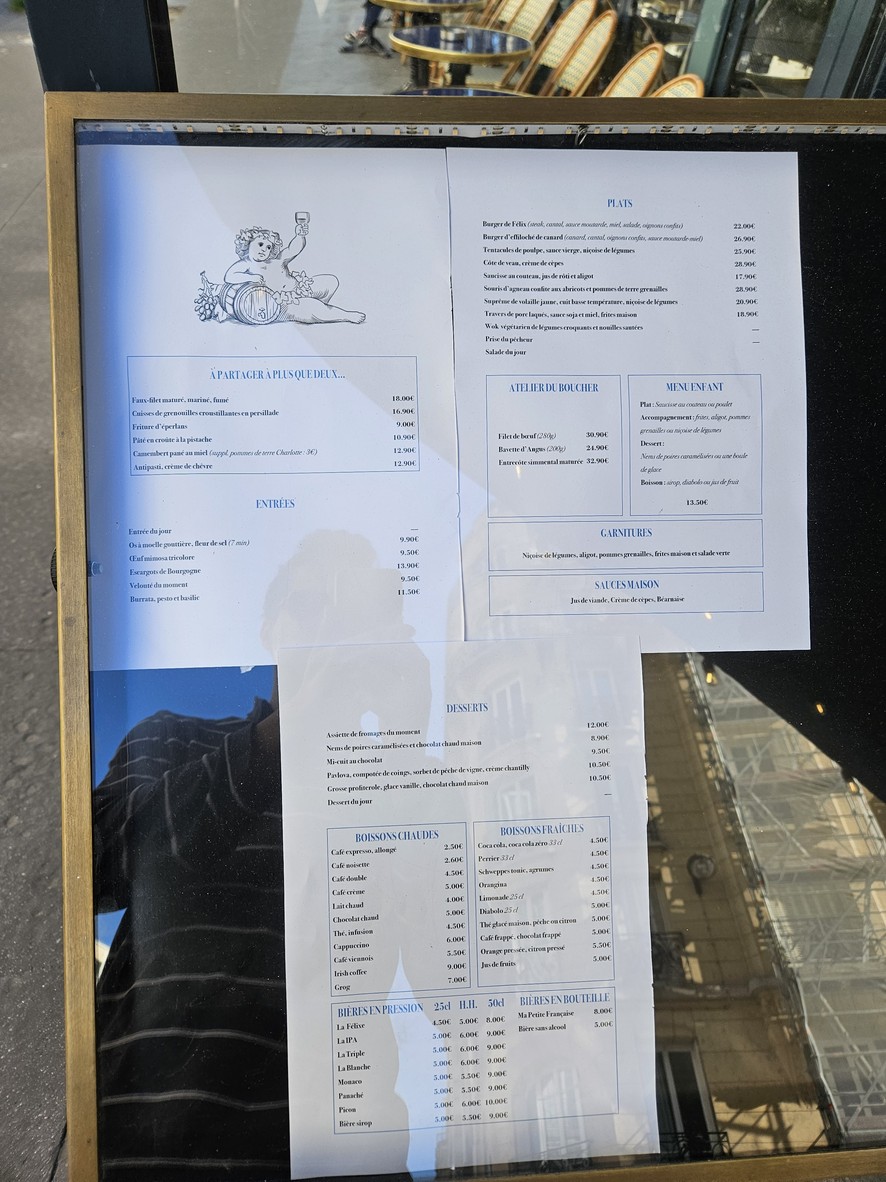 Le Felix Faure Paris menu 1