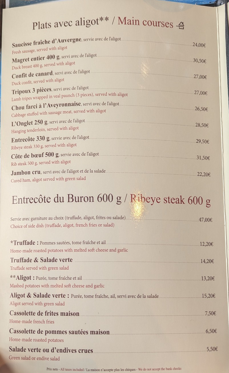 Le Plomb du Cantal menu 2