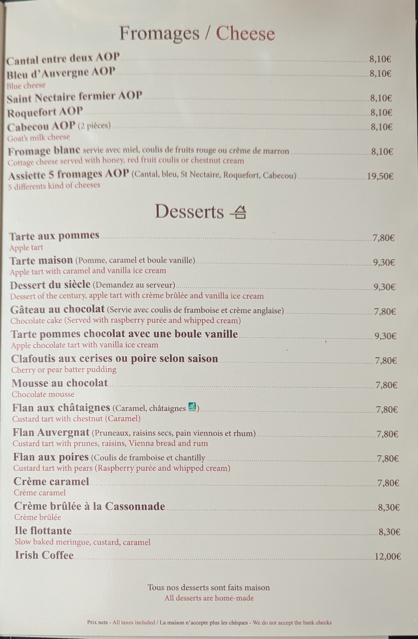 Le Plomb du Cantal menu 4